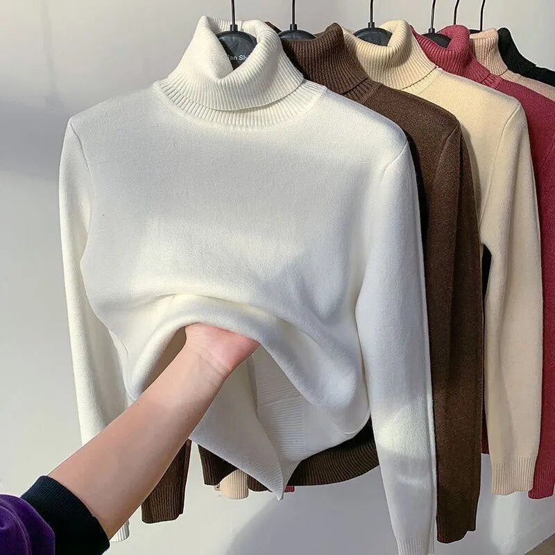 Pull à col roulé doublé de velours pour femme