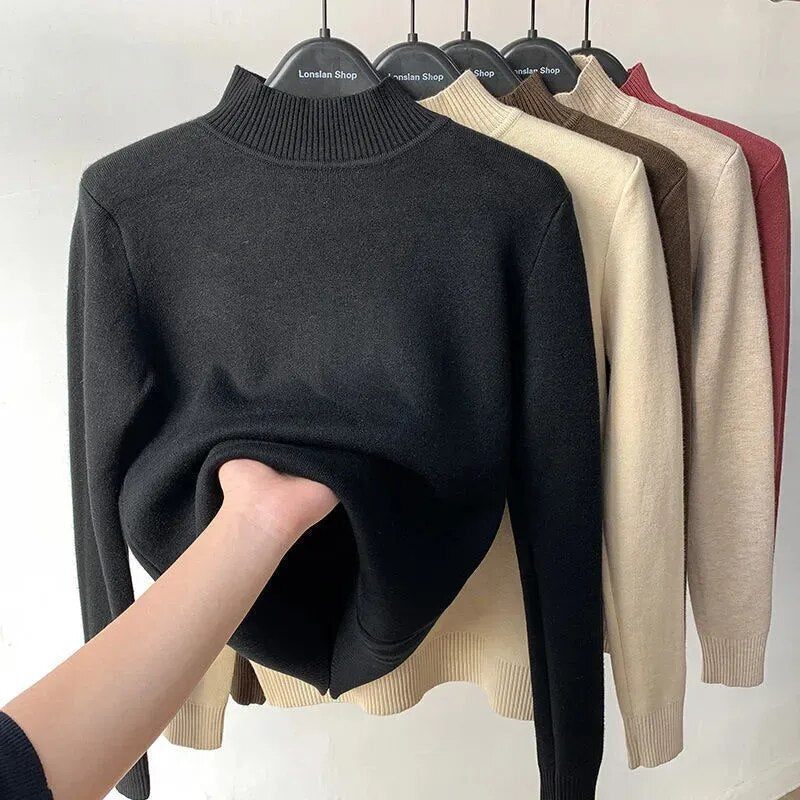 Pull à col roulé doublé de velours pour femme