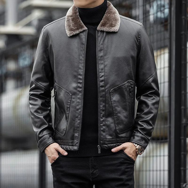 Veste en cuir avec col pour homme - Leon