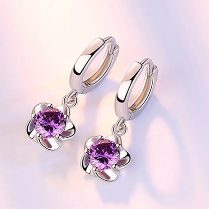 Boucles D Oreilles Argent Sterling Zircons Cubiques Violet Et Blanc Édition Limitée