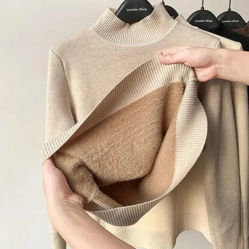 Pull à col roulé doublé de velours pour femme