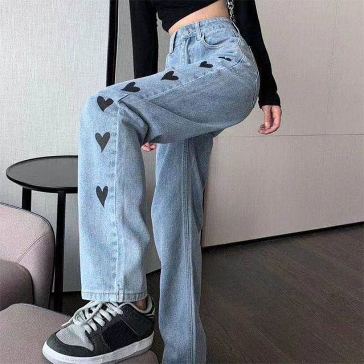 Pantalon Loretta - Confortable pantalon en denim avec des jambes larges et des cœurs romantiques