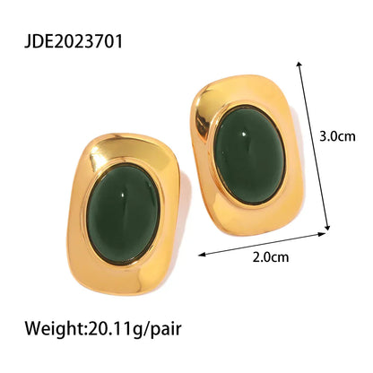 Boucles D’Oreilles Ovales Opale Verte Plaqué Or 18K Collection Opale Édition Limitée