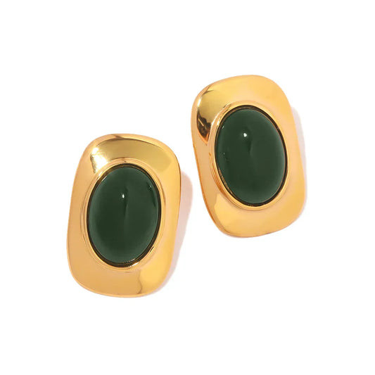 Boucles D’Oreilles Ovales Opale Verte Plaqué Or 18K Collection Opale Édition Limitée