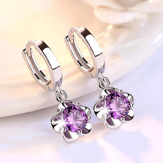 Boucles D Oreilles Argent Sterling Zircons Cubiques Violet Et Blanc Édition Limitée