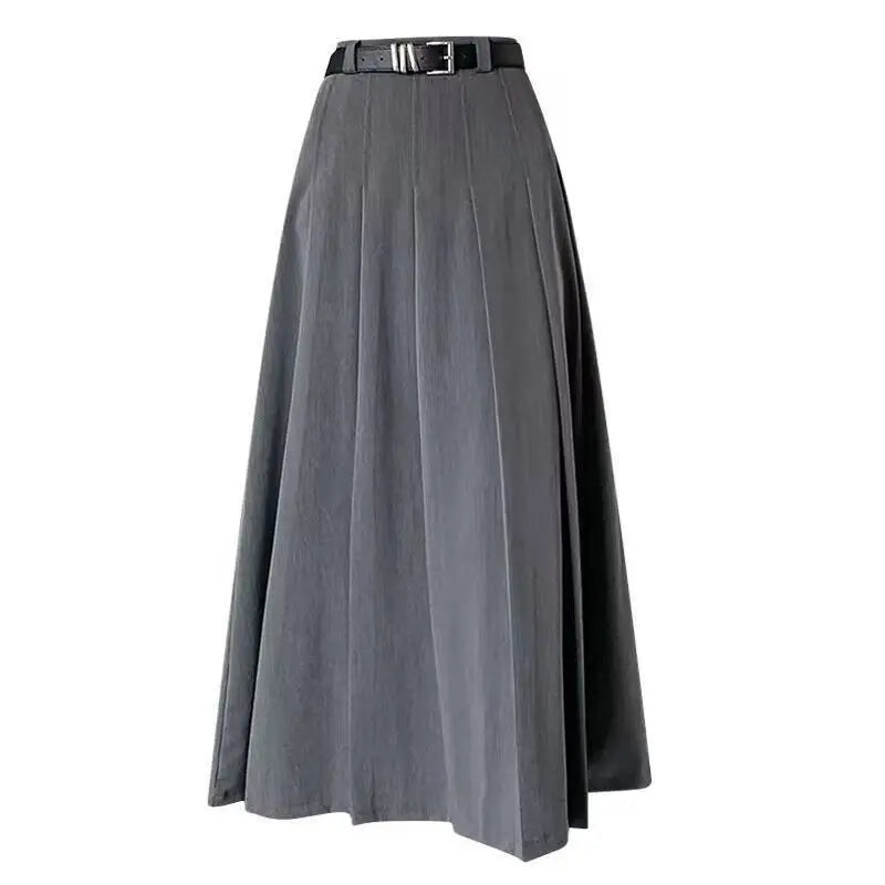 Jupe plissée midi avec ceinture pour femmes - élégante & polyvalente