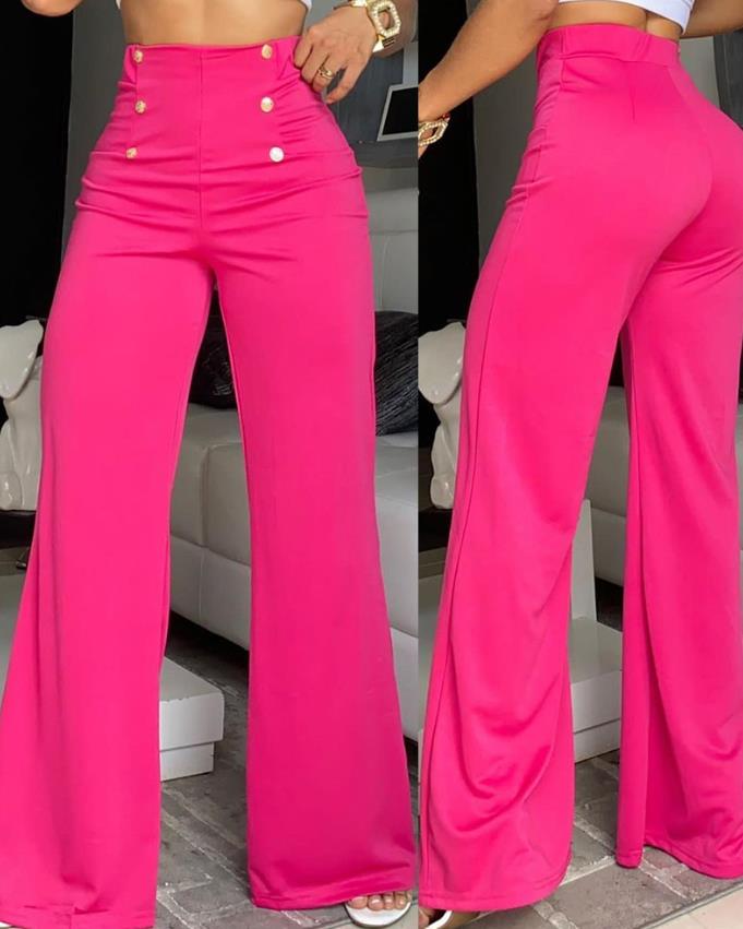 Madrisa Pantalons - Pantalon à la mode pour femmes avec une jambe large et fermeture à boutons