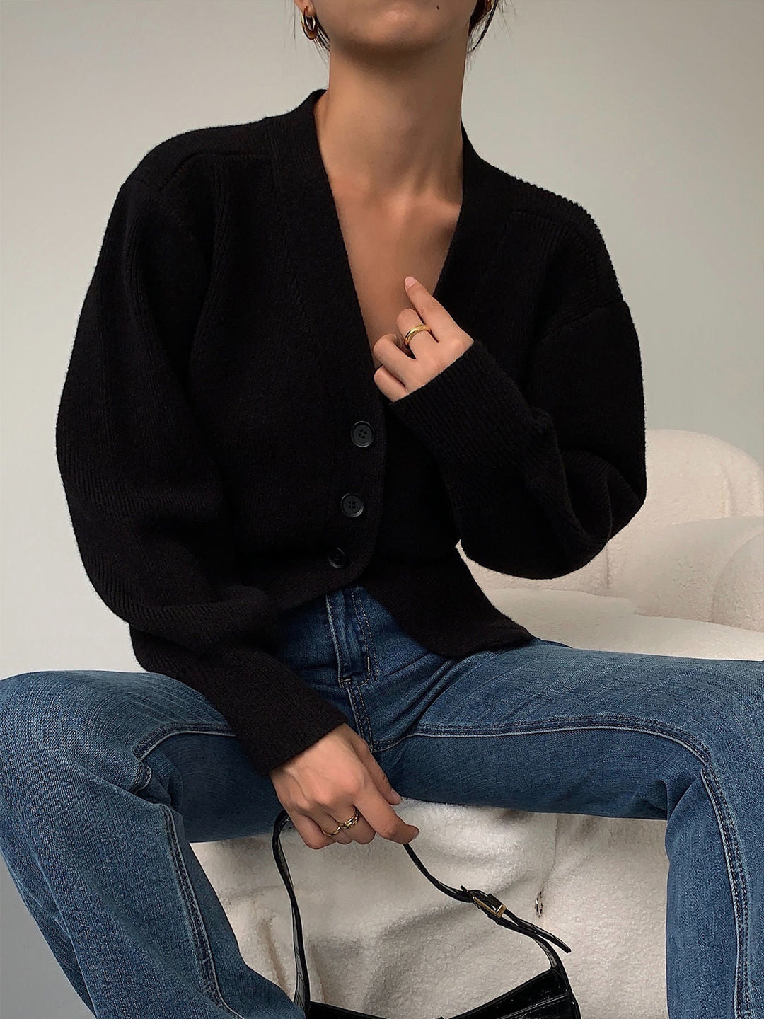 Loulou - Cardigan Pull à Col V pour Femme Nouveau Style