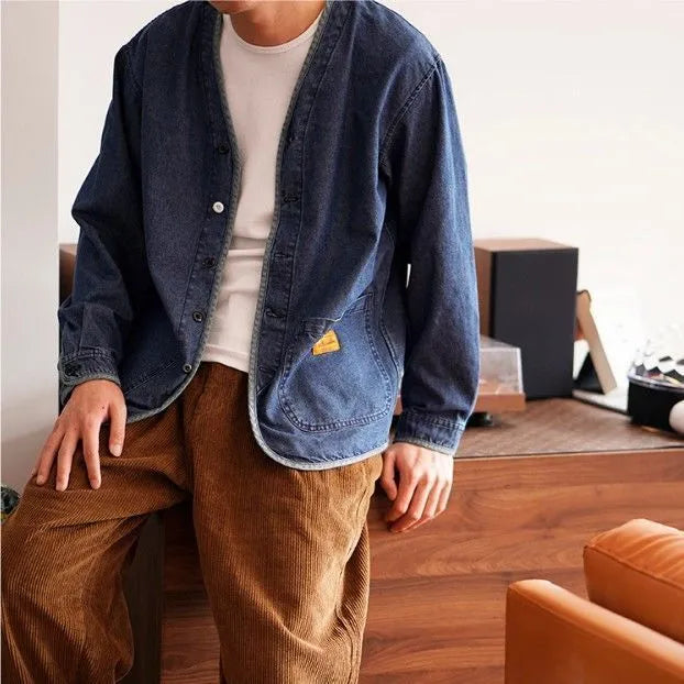 Veste en jean à col en V pour hommes - Milo