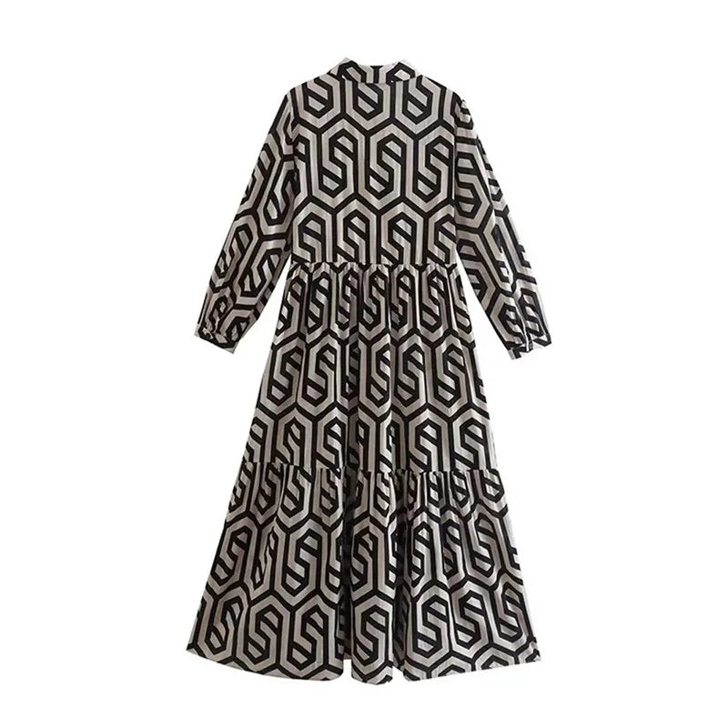 Adeline - Robe à manches longues avec motif géométrique