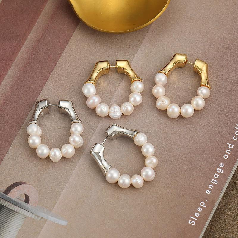 Boucles d'oreilles créoles avec perles - Amaya