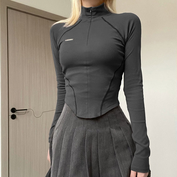 Aniceta Blouse - Blouse de sport tendance avec fermeture éclair en manches courtes et longues