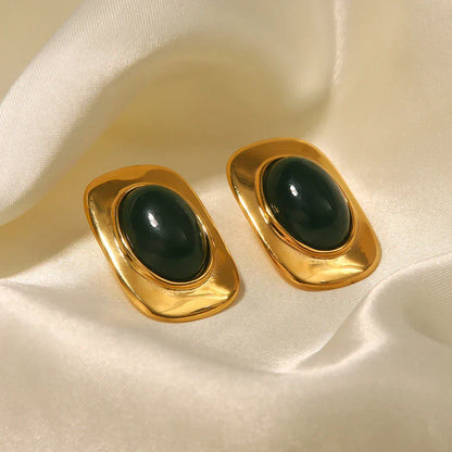 Boucles D’Oreilles Ovales Opale Verte Plaqué Or 18K Collection Opale Édition Limitée