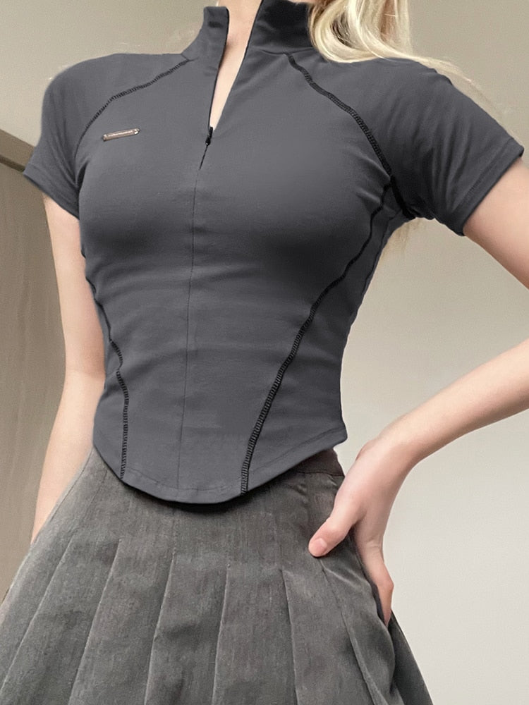 Aniceta Blouse - Blouse de sport tendance avec fermeture éclair en manches courtes et longues