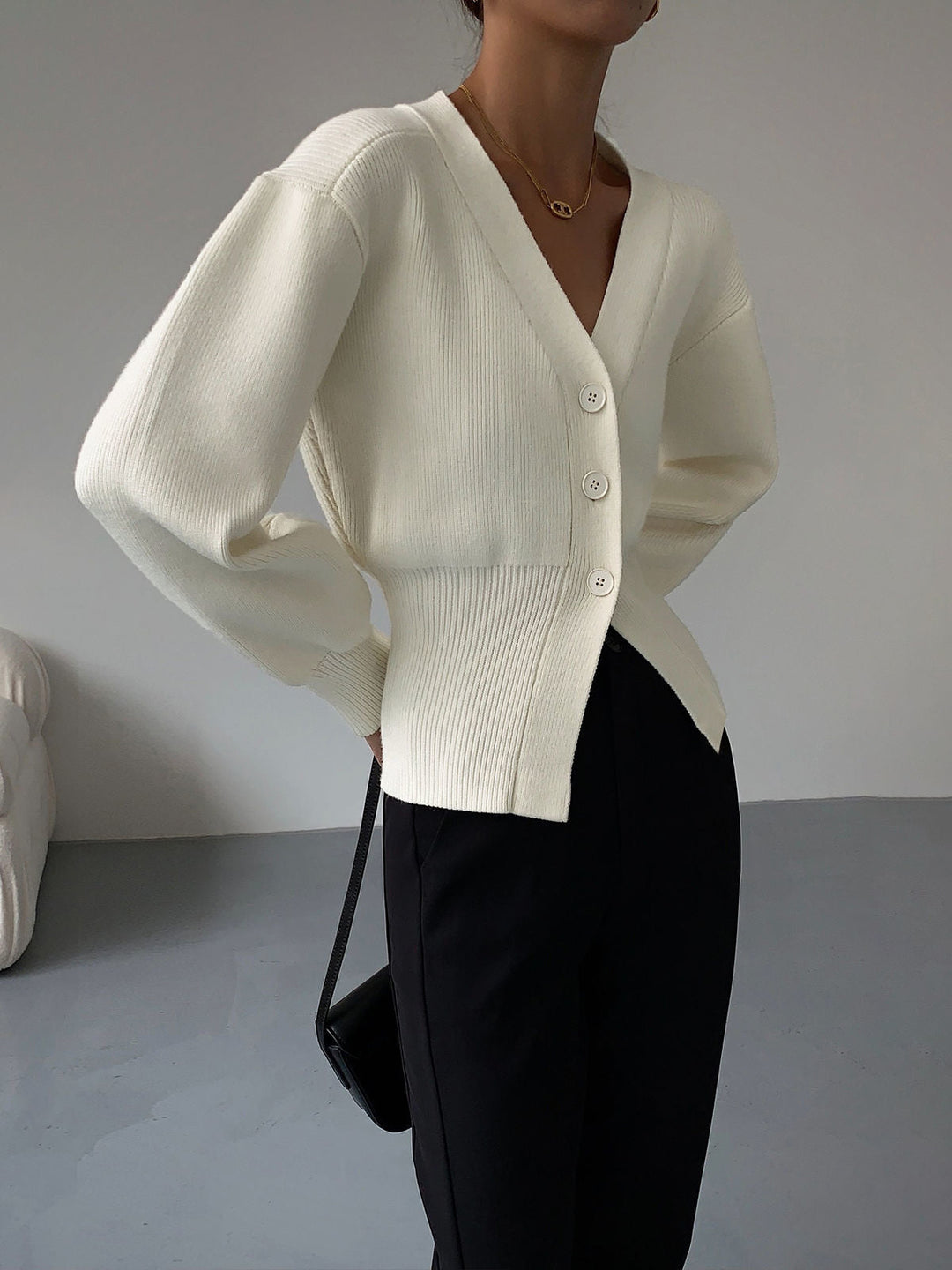 Loulou - Cardigan Pull à Col V pour Femme Nouveau Style