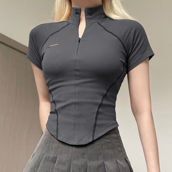 Aniceta Blouse - Blouse de sport tendance avec fermeture éclair en manches courtes et longues