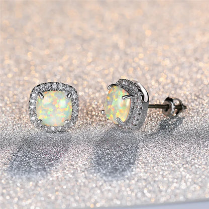Clous D Oreilles En Opale Blanche Argenté Collection Opal Édition Limitée Élégance Subtile