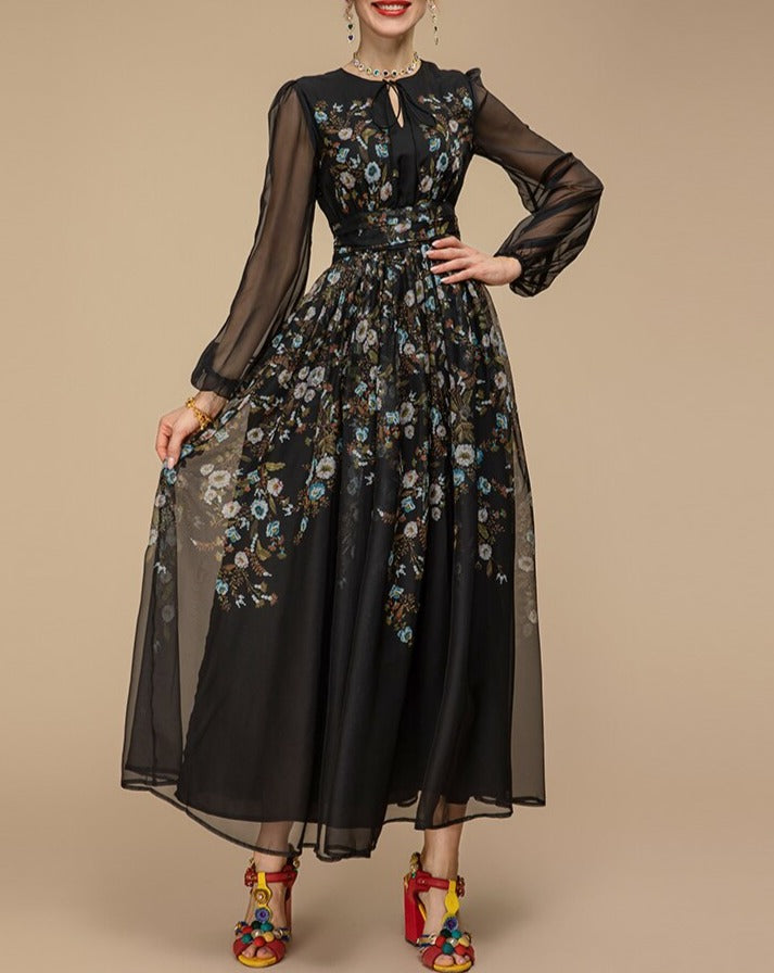 Sandrine - Maxi robe noire brodée