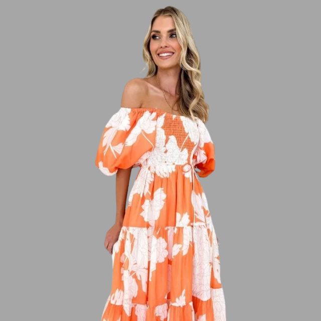 Louella - Robe longue florale avec jupe à volants