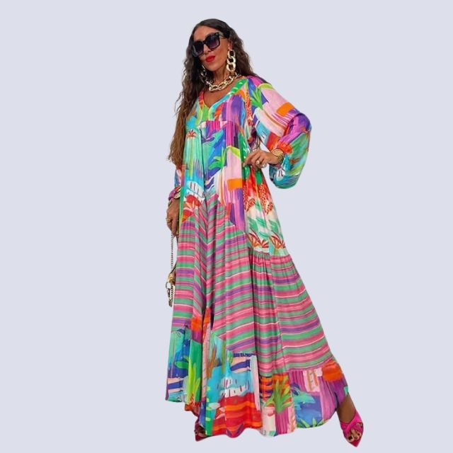 Imelda - Robe maxi boho avec décolleté en V