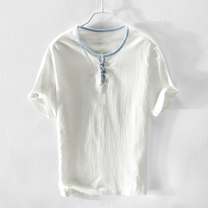 Garrett - T-shirt Henley en coton et lin