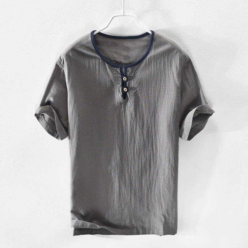 Garrett - T-shirt Henley en coton et lin