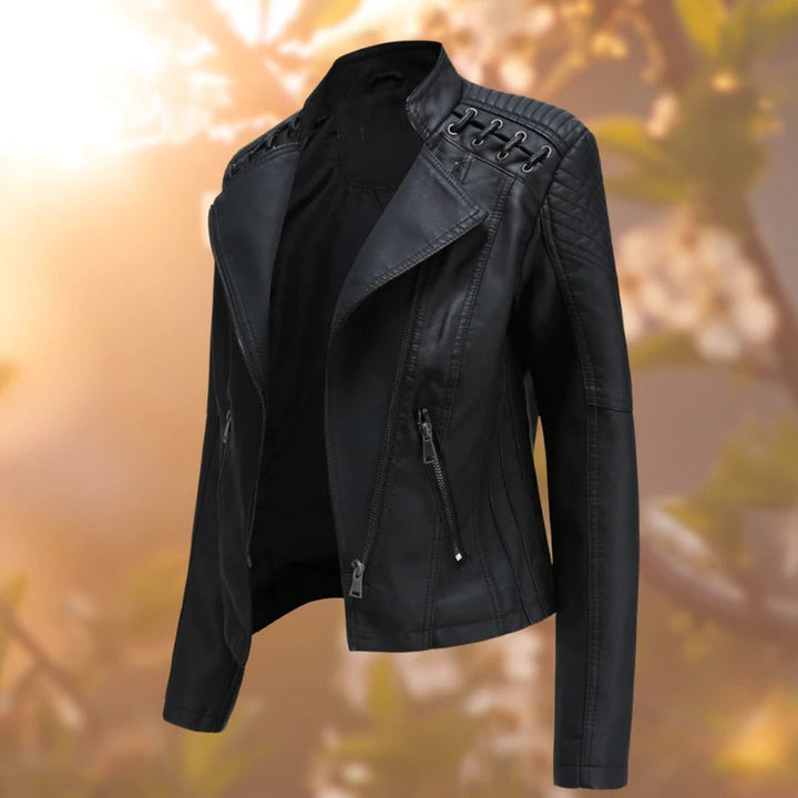 Mandy Noir Veste en cuir style biker