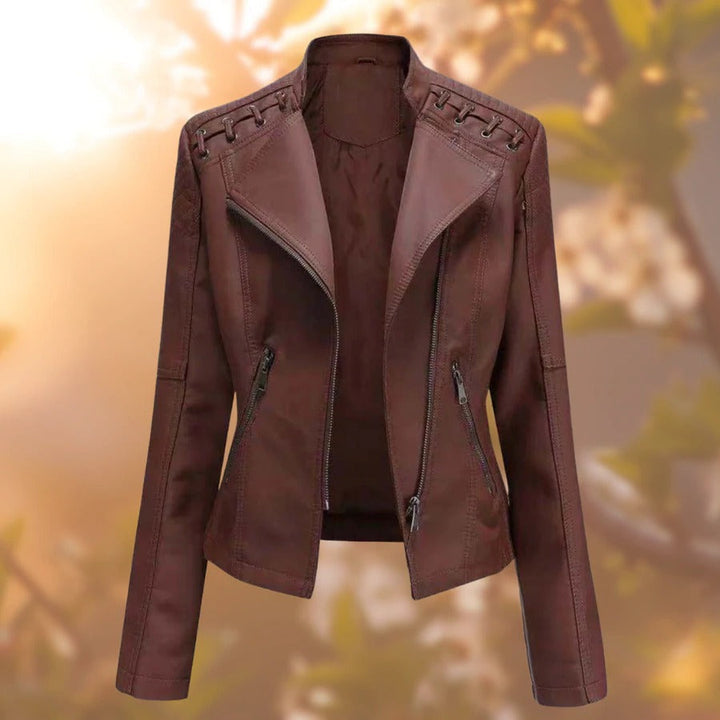 Mandy Noir Veste en cuir style biker