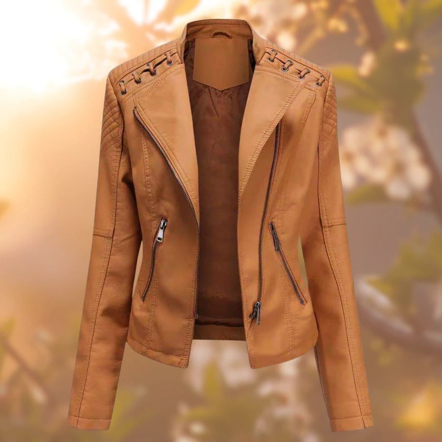 Mandy Noir Veste en cuir style biker