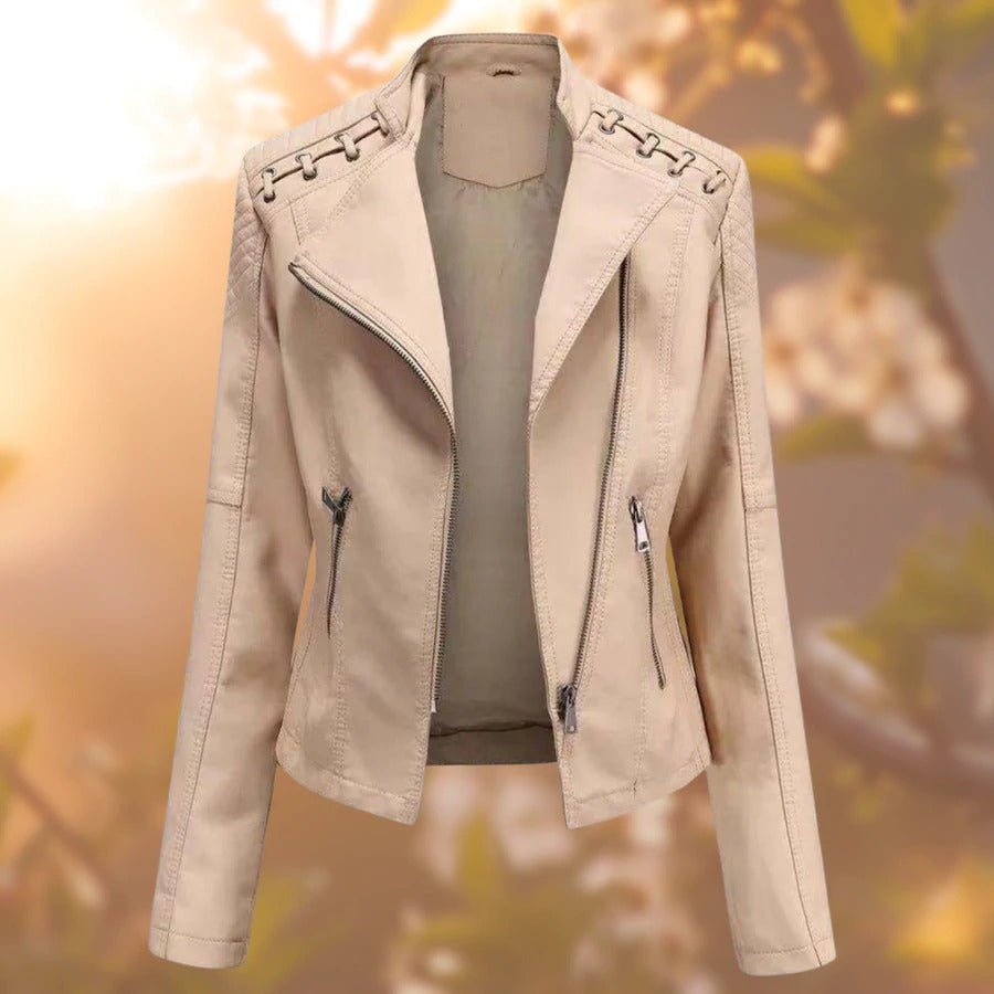 Mandy Noir Veste en cuir style biker