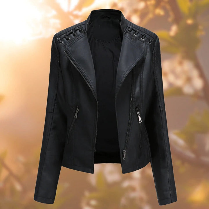Mandy Noir Veste en cuir style biker