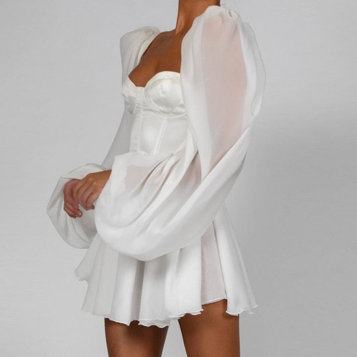 Sylvie - Robe de soirée élégante blanche à manches lanternes