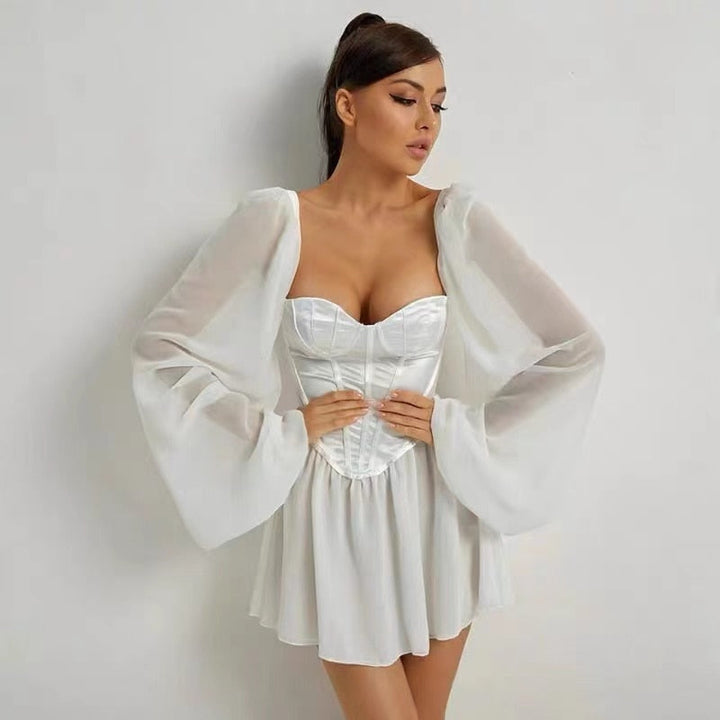 Sylvie - Robe de soirée élégante blanche à manches lanternes