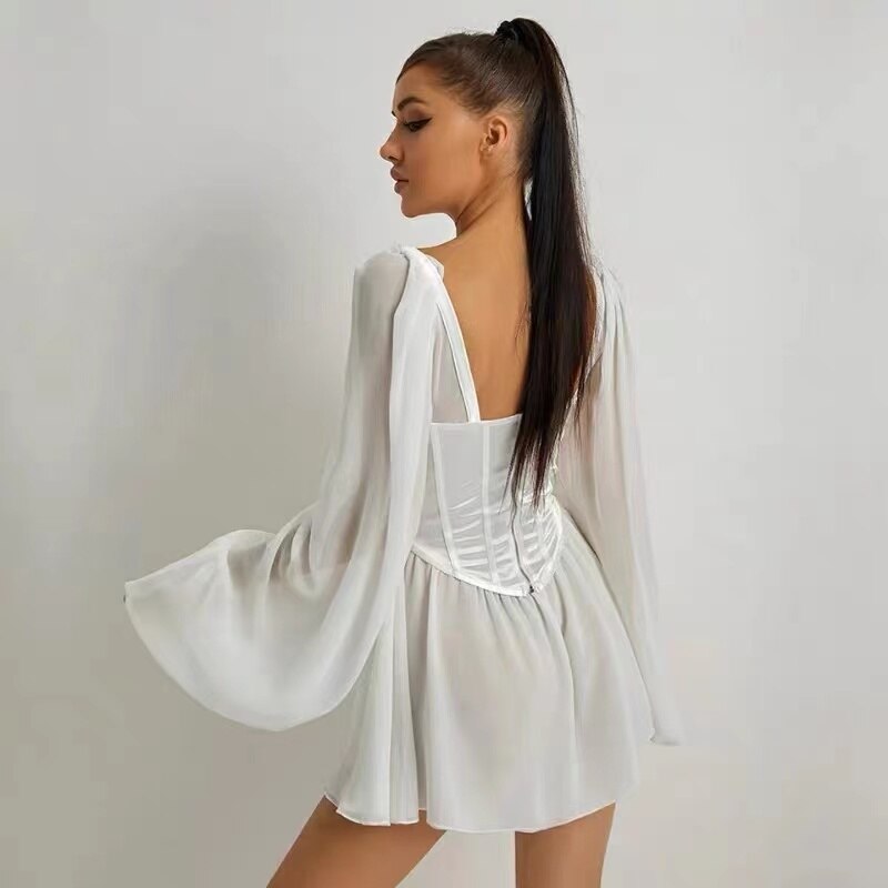 Sylvie - Robe de soirée élégante blanche à manches lanternes