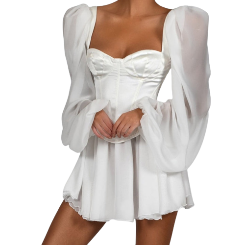 Sylvie - Robe de soirée élégante blanche à manches lanternes