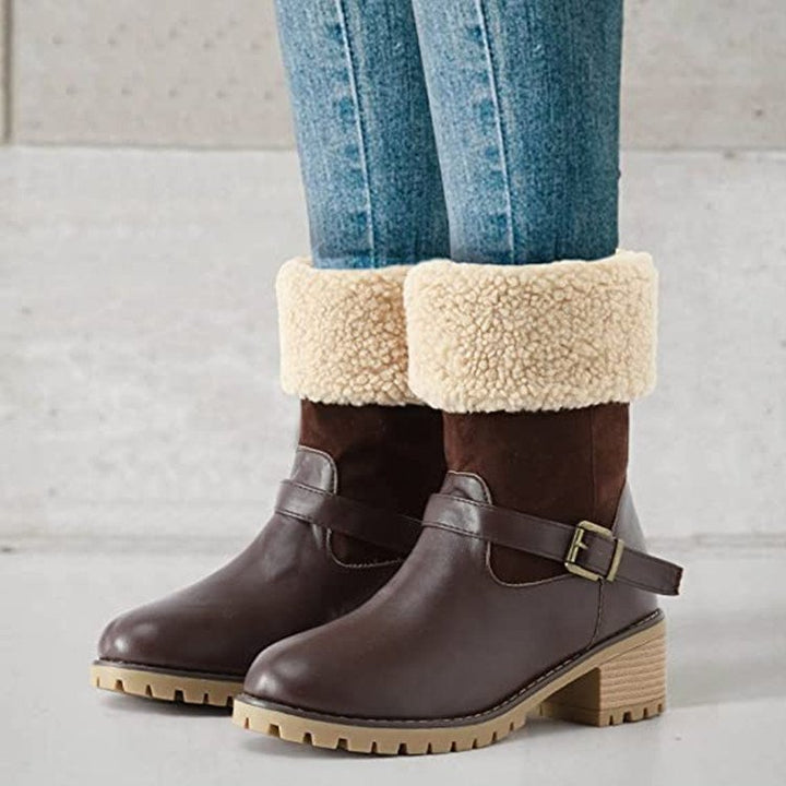 Vale - Bottes Femme Mi-Mollet à Enfiler avec Talon Épais, Boucle et Doublure Douce