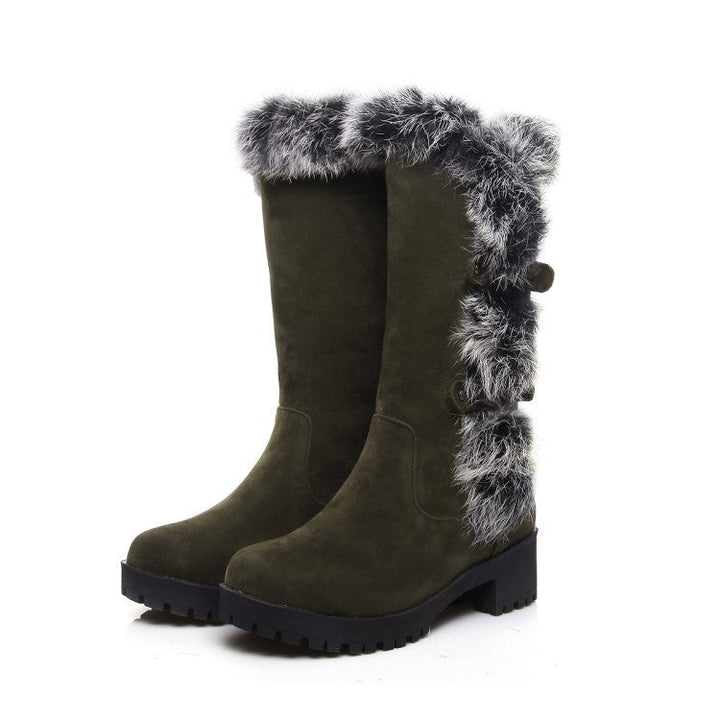 Lara - Bottes de Neige Femme en Daim avec Fourrure et Talon Bas