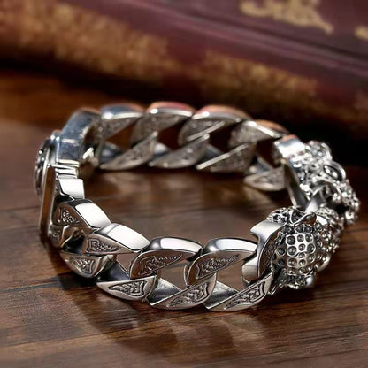 Bracelet homme tête de léopard avec motif tribal métallique - Hekkan