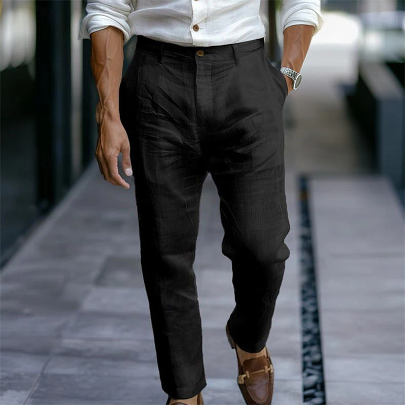 Pantalon droit en lin pour homme blanc élégant style décontracté - Adriano