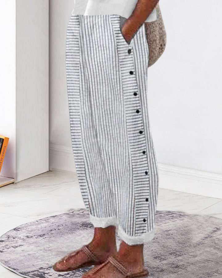 Pantalon court d'été pour femmes - Rayé - Décontracté