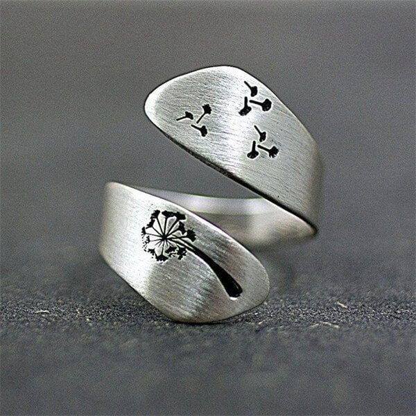 Bague réglable en forme de pissenlit sculptée à la main