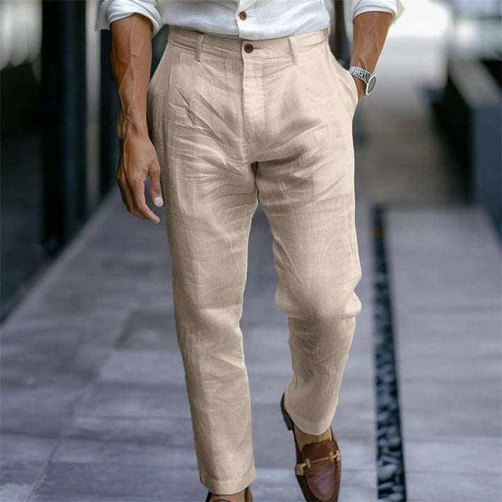 Pantalon droit en lin pour homme blanc élégant style décontracté - Adriano
