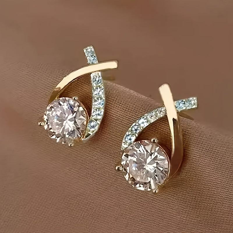 Boucles D Oreilles Croix Dorée Zircon Cubique Collection Privée