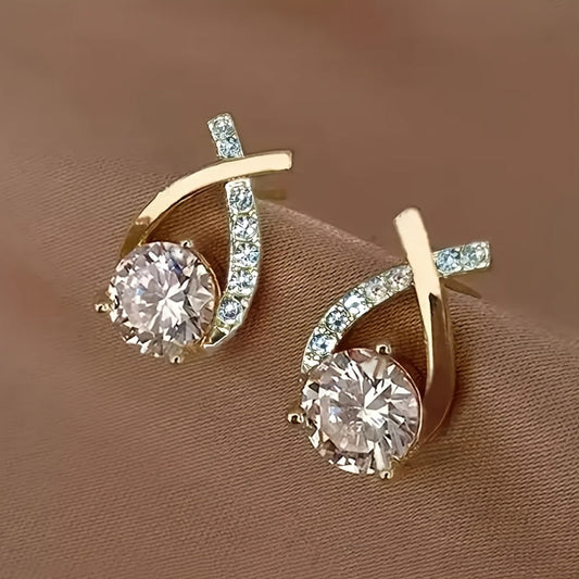 Boucles D Oreilles Croix Dorée Zircon Cubique Collection Privée