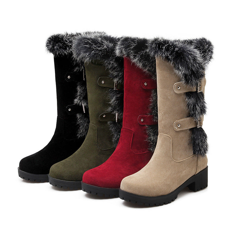 Lara - Bottes de Neige Femme en Daim avec Fourrure et Talon Bas