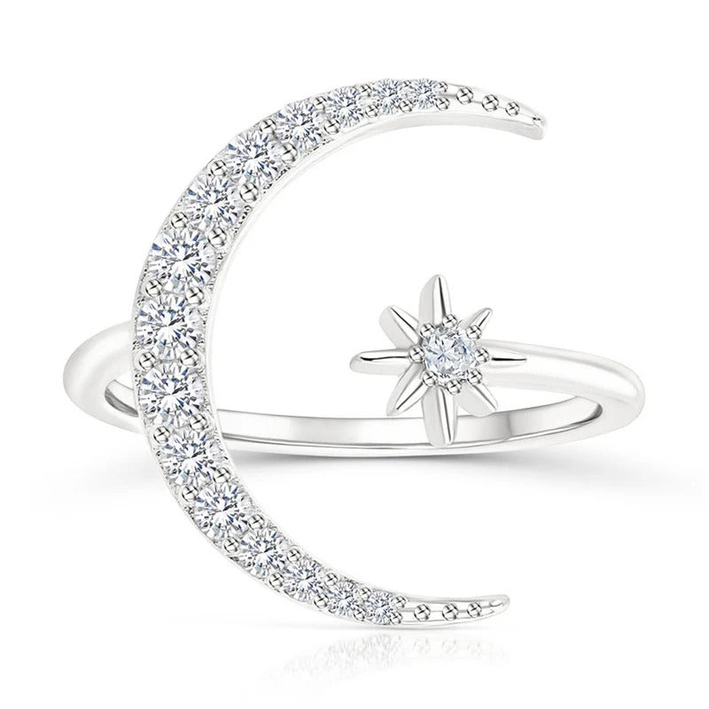 Bague Lune et Étoile en Argent
