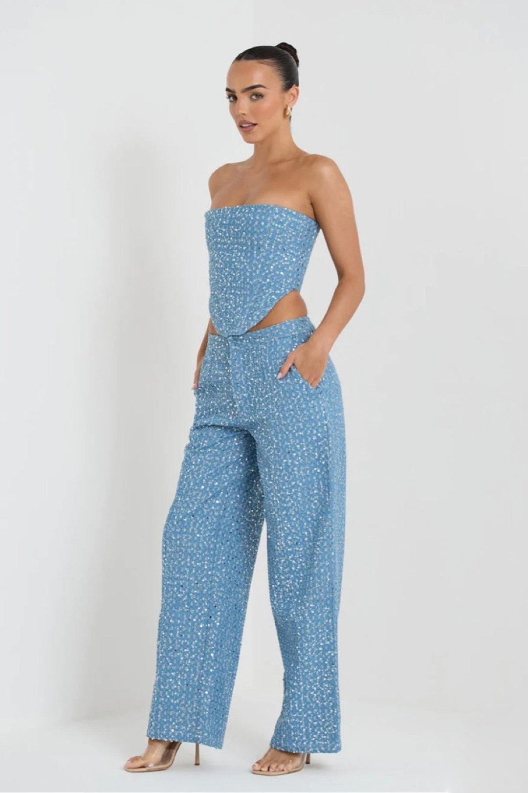 Ensemble pantalon denim à paillettes Matilda