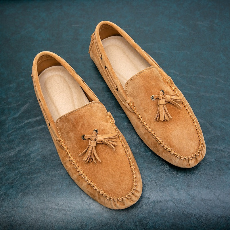 Mocassins à semelle souple et à glands en daim vert olive pour hommes - Alessio