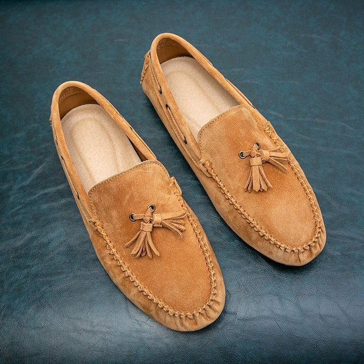 Mocassins à semelle souple et à glands en daim vert olive pour hommes - Alessio