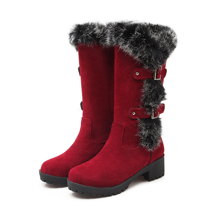 Lara - Bottes de Neige Femme en Daim avec Fourrure et Talon Bas